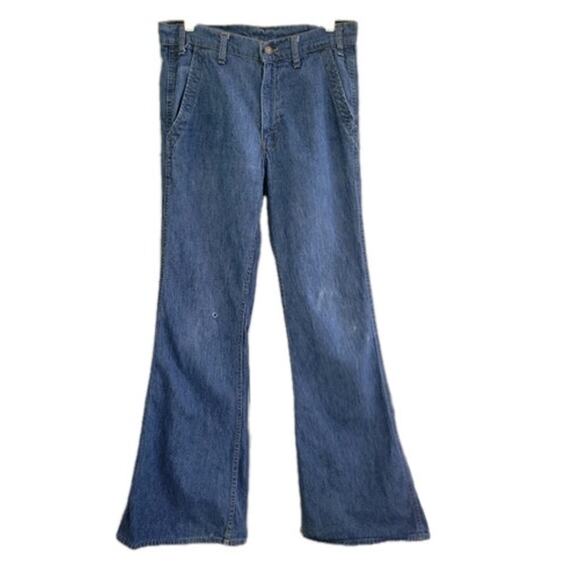 Vintage 1970s Levi’s Orange Tab Flare Bell Jeans Button Pockets Blue‎ Denim - Picture 1 of 15